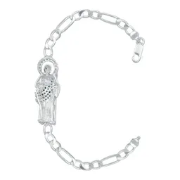 Pulsera Plata 925 San Judas Tadeo Cadena Figaro con Zirconia Verde - Imagen 5