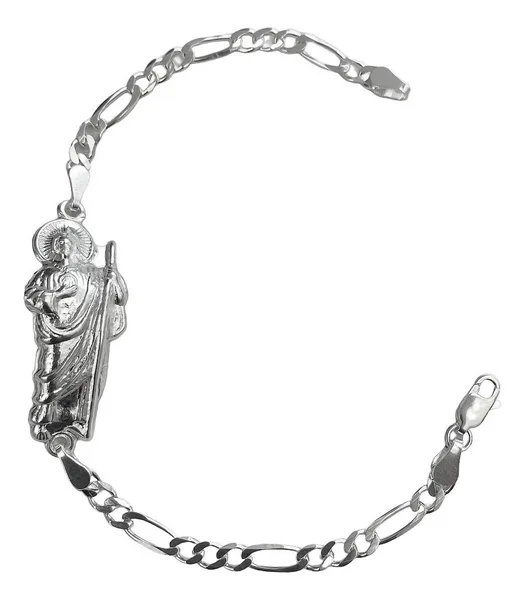 Pulsera de plata .925 San Judas Tadeo esclava para hombre con dije liso y broche perico — Joyaris