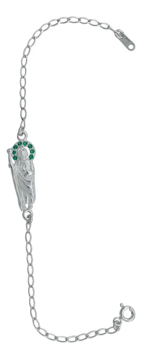 Pulsera San Judas Tadeo Plata 925 Zirconias Verdes - Joyaris Joyería Religiosa Mexicana