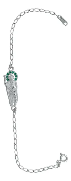 Pulsera de plata .925 verde zirconias dije san judas tadeo ajustable broche reasa — Joyaris