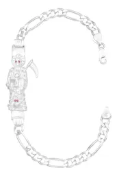 Pulsera Plata 925 Santa Muerte Zirconias Cadena Figaro para Hombre - Imagen 1