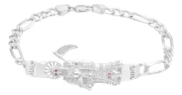 Pulsera Plata 925 Santa Muerte Zirconias Cadena Figaro para Hombre - Imagen 3
