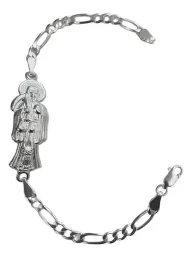 Pulsera Esclava Plata 925 Santa Muerte Cadena Figaro Hombre - Imagen 1