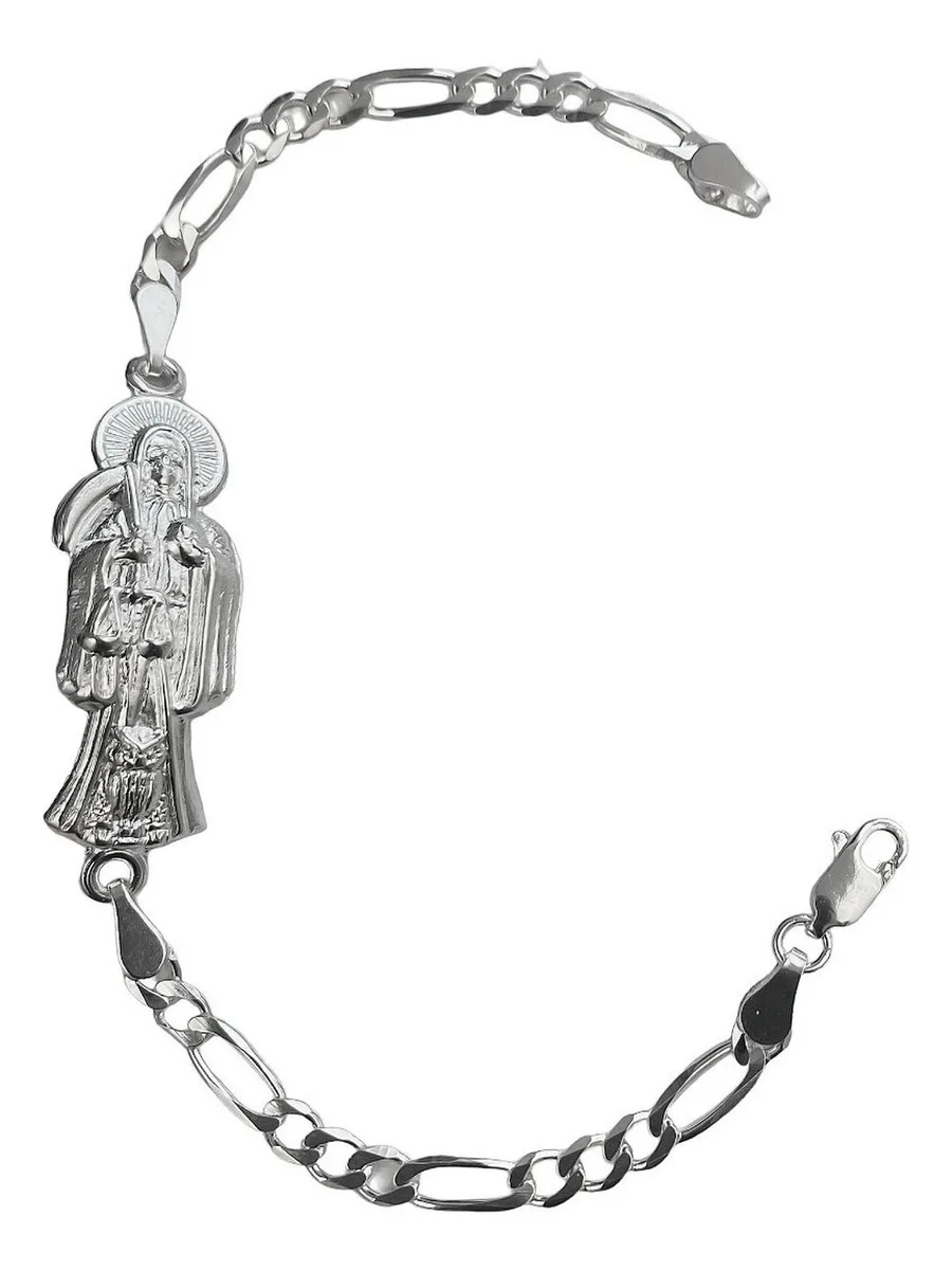 Pulsera esclava Plata 925 Santa Muerte hombre con cadena Figaro - Joyaris joyería fina mexicana