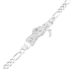 Pulsera Plata 925 Santa Muerte Zirconias Cadena Figaro 3x1 para Hombre - Imagen 2