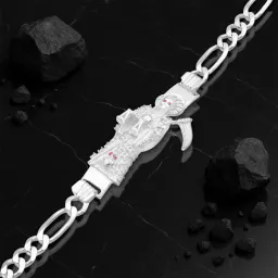 Pulsera Plata 925 Santa Muerte Zirconias Cadena Figaro 3x1 para Hombre - Imagen 4