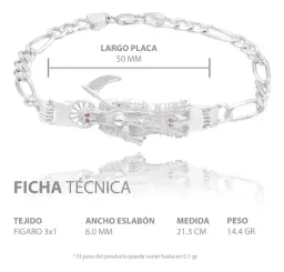 Pulsera Plata 925 Santa Muerte Zirconias Cadena Figaro 3x1 para Hombre - Imagen 7