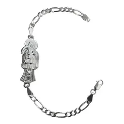 Pulsera Plata 925 Santa Muerte Cadena Figaro 3x1 Hombre - Imagen 1