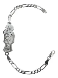 Pulsera Plata 925 Santa Muerte Cadena Figaro 3x1 Hombre - Imagen 1