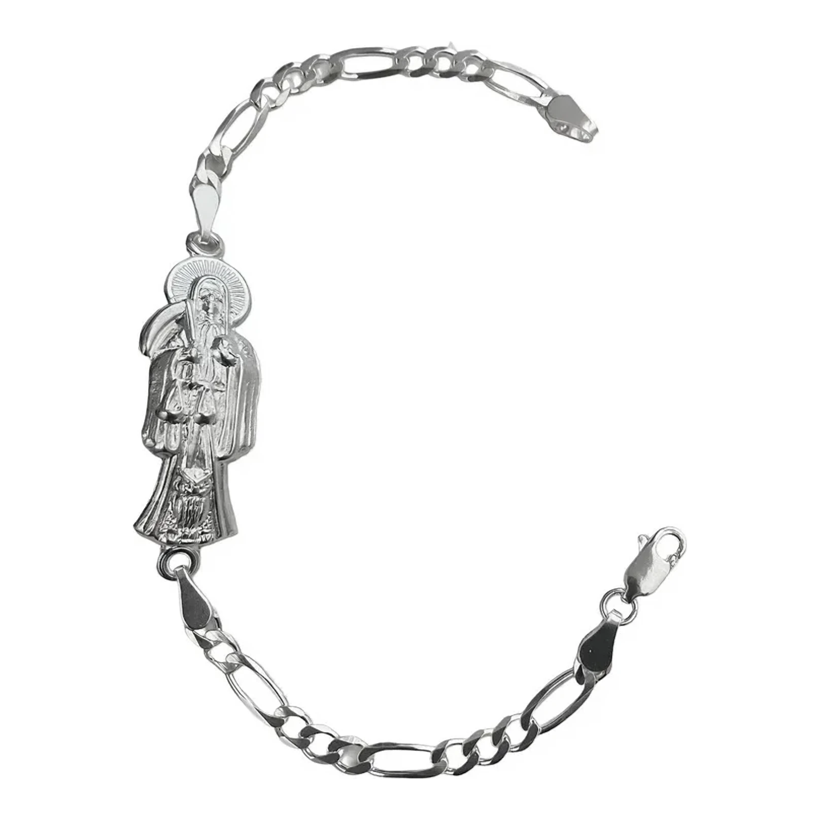 Pulsera de Plata 925 Santa Muerte Cadena Figaro 3x1 para Hombre - Joyaris joyería fina mexicana
