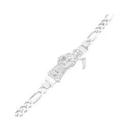 Pulsera Plata 925 Santa Muerte Zirconias Cadena Figaro 3x1 para Hombre - Imagen 2