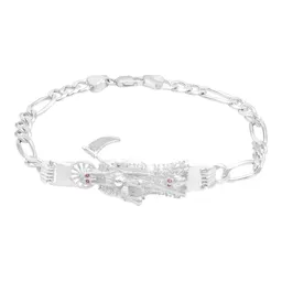 Pulsera Plata 925 Santa Muerte Zirconias Cadena Figaro 3x1 para Hombre - Imagen 3