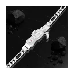 Pulsera Plata 925 Santa Muerte Zirconias Cadena Figaro 3x1 para Hombre - Imagen 4