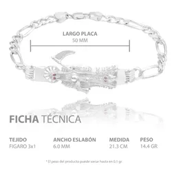 Pulsera Plata 925 Santa Muerte Zirconias Cadena Figaro 3x1 para Hombre - Imagen 7