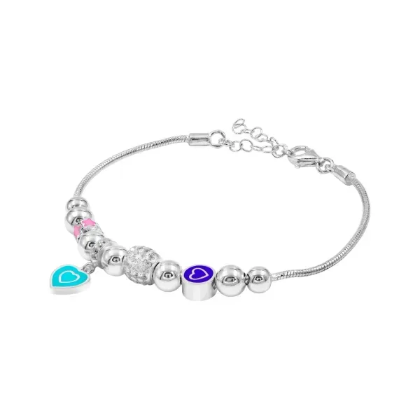 Pulsera Plata 925 Cadena Serpiente con Charms Corazones Zirconia Ajustable - Imagen 1