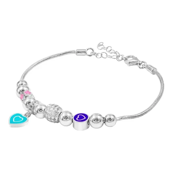 Pulsera Plata 925 Cadena Serpiente con Charms Corazones Zirconia Ajustable - Imagen 1