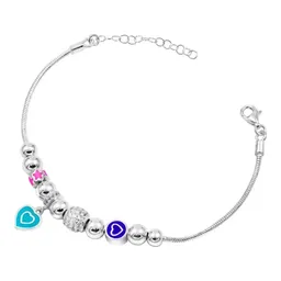 Pulsera Plata 925 Cadena Serpiente Charms Corazones Zirconia Ajustable - Imagen 2