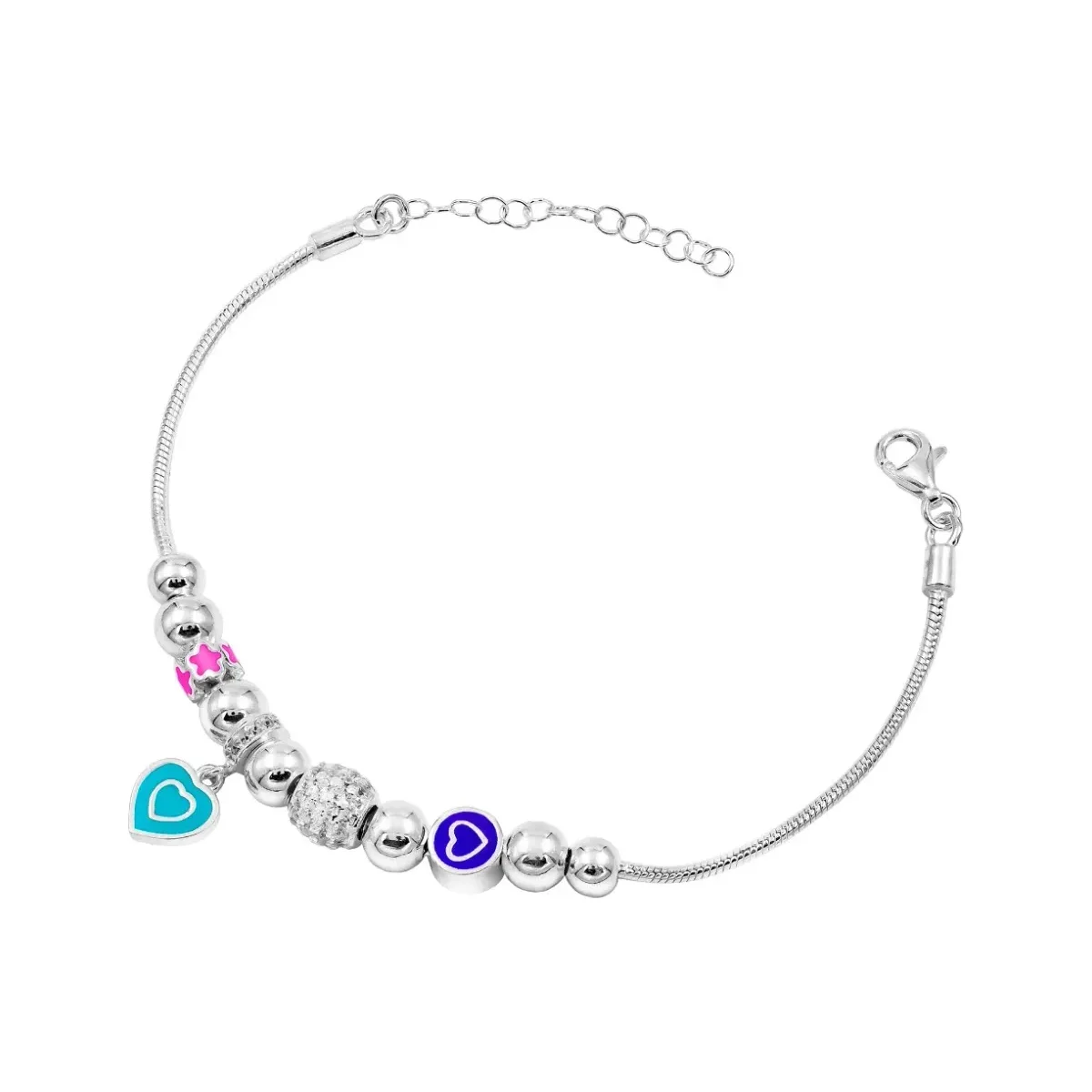 Pulsera Plata 925 Cadena Serpiente Charms Corazones Zirconia Ajustable - Imagen 2