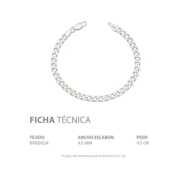 Pulsera Esclava Plata 925 Tejido Cubana Barbada para Hombre 18cm - Imagen 3