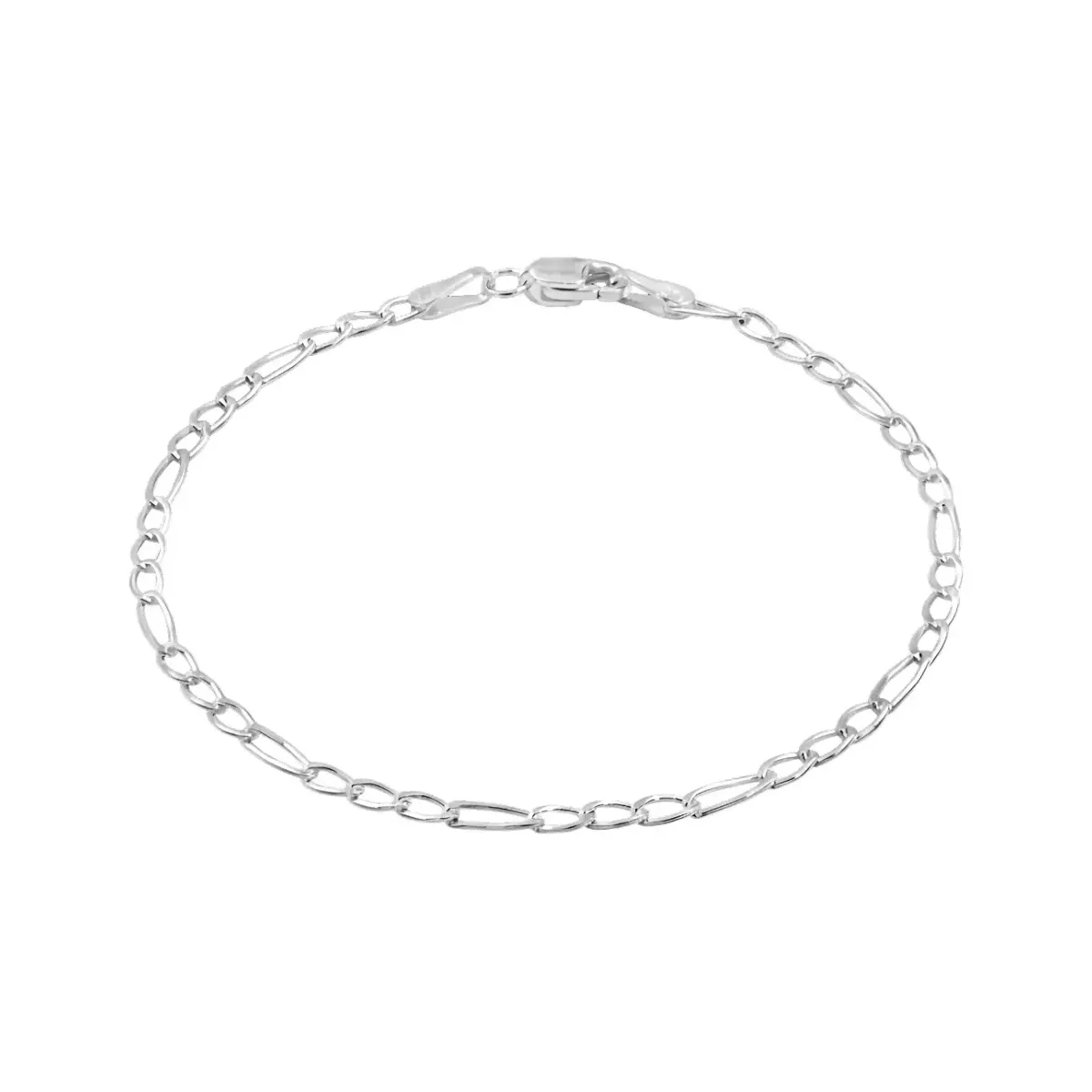 Pulsera Plata .925 Ley Tejido Figaro 3x1 para mujer, cadena de eslabones, broche perico, plata minimalista, pulsera de protec