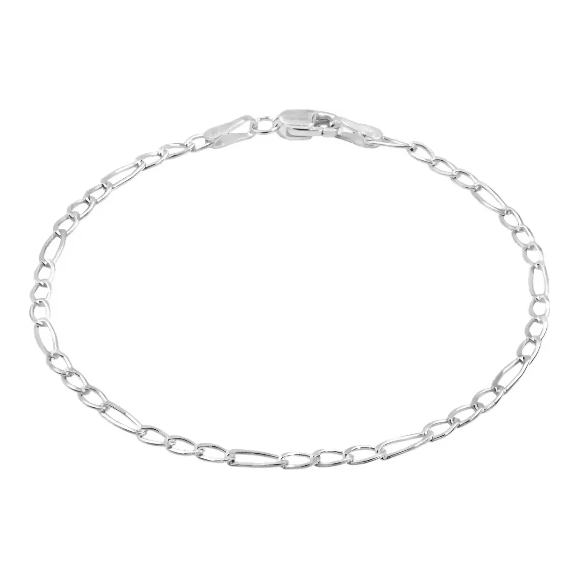 Pulso de plata 925 mexicana, pulsera tejido Figaro 3x1 para mujer, eslabones brillantes de 2 mm con broche de perico