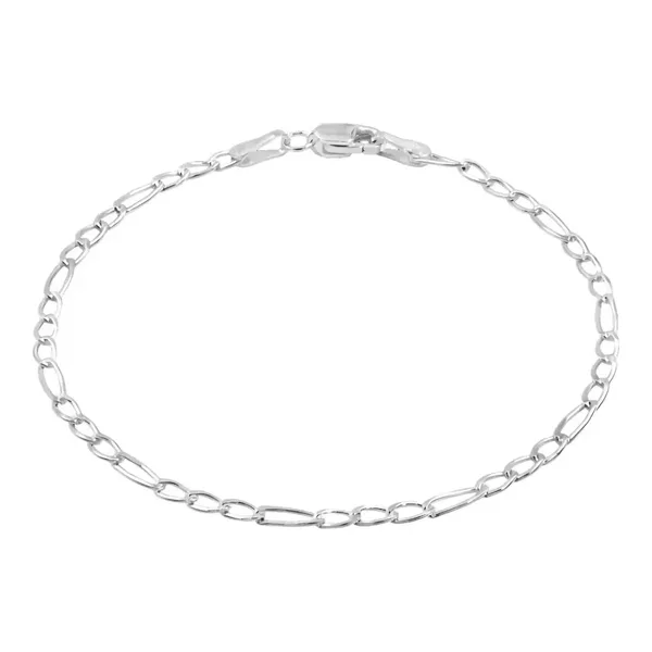 Pulsera de plata .925 plateado diseno figaro 3x1 con broche perico — Joyaris