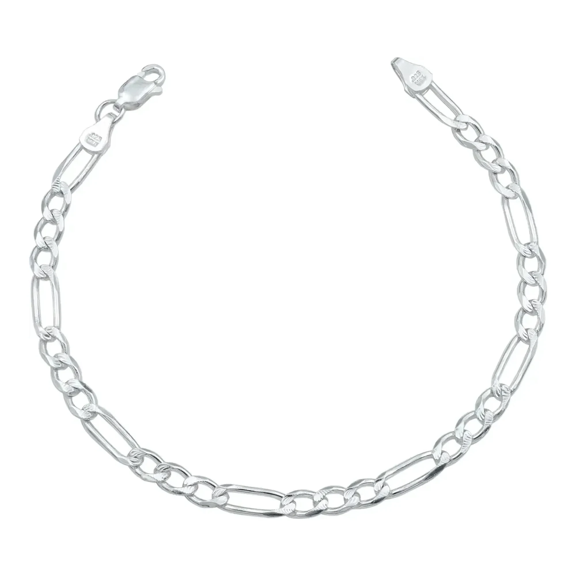 Esclava de plata para hombre ley .925 tejido Figaro 3x1 acabado diamantado brillante sin dije eslabones plateados de 5 mm