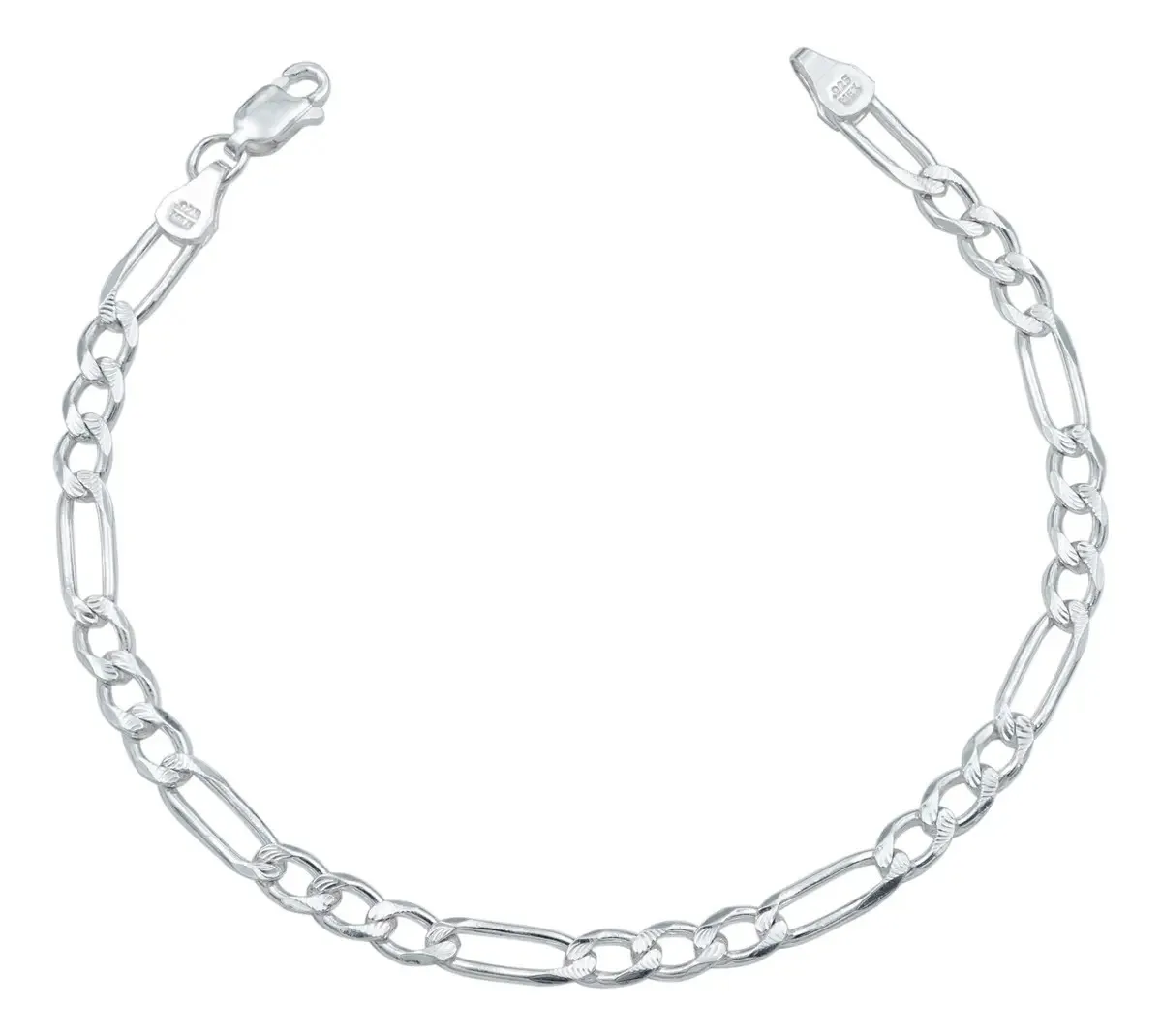 Pulsera esclava plata .925 hombre gruesa, diseño Figaro 3x1 diamantado brillante. Brazalete plata mexicana auténtica.