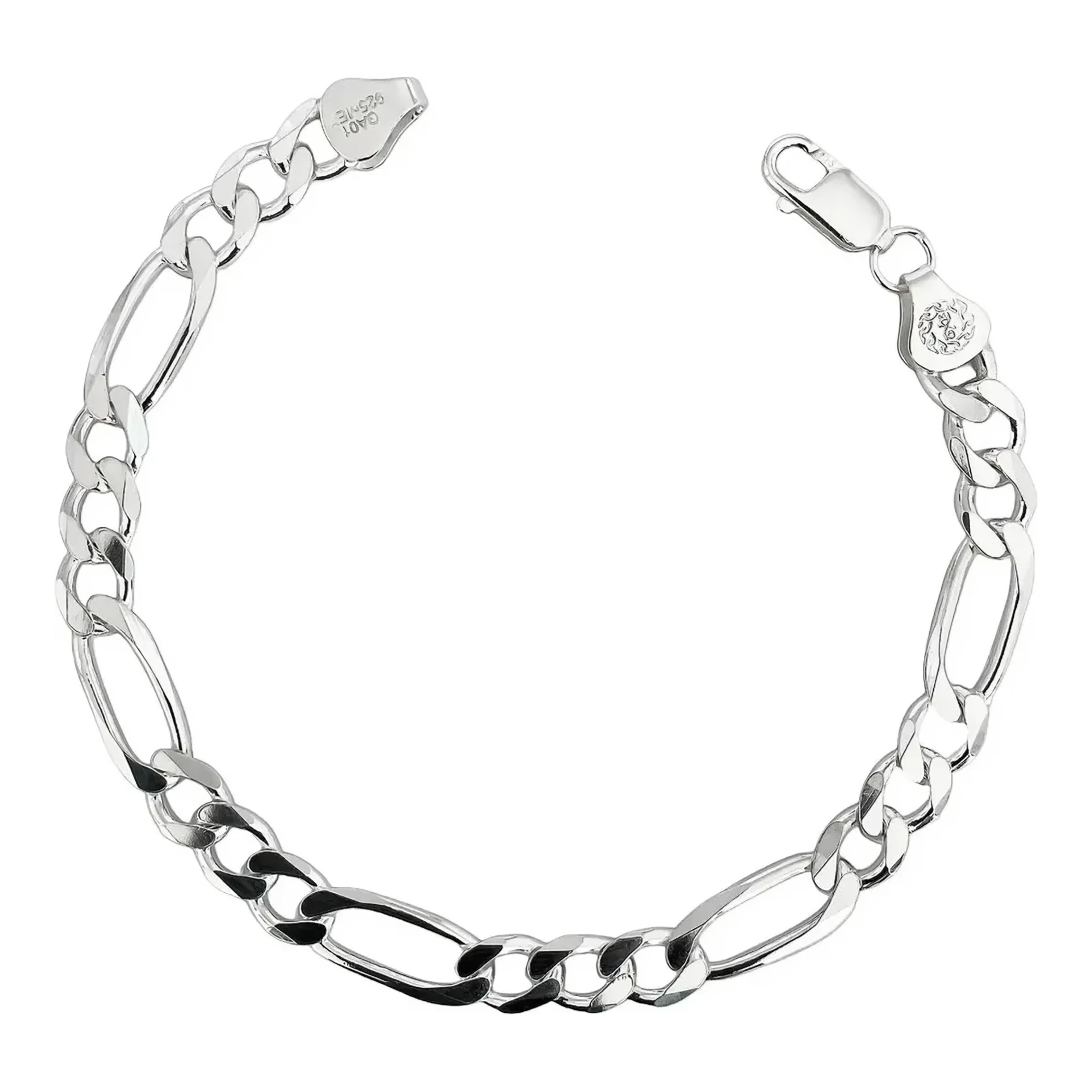 Esclava de plata 925 hombre con tejido figaro 3x1, pulso de plata ley .925 brillante de 6 mm y broche perico para caballero