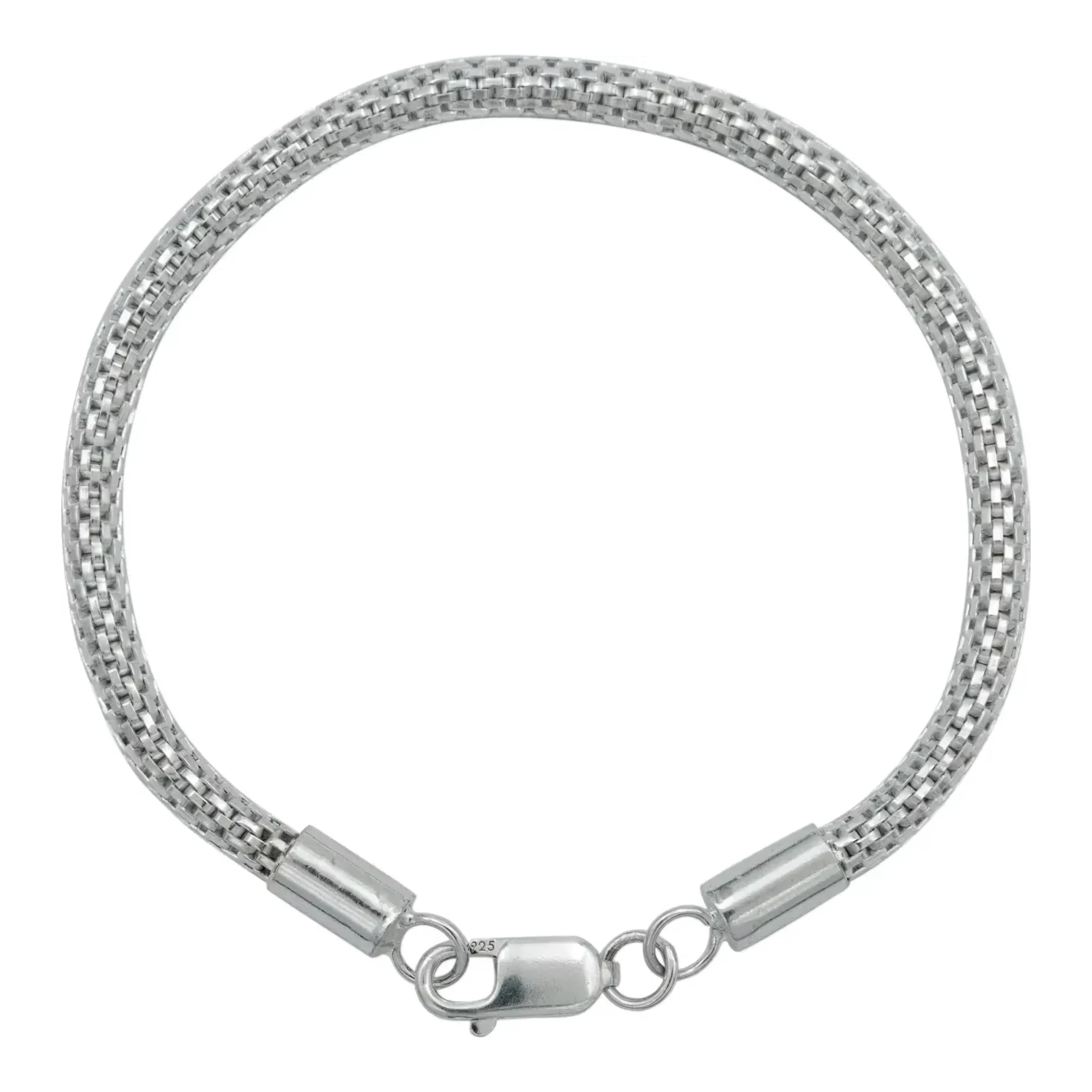 Pulsera plata hombre minimalista tejido malla, pulsera de plata .925 nacional, diseño moderno y elegante, color plata.