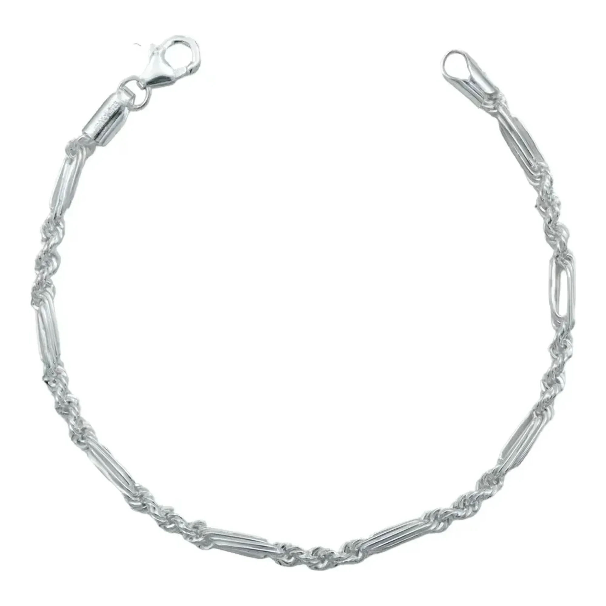 Pulsera figaro plata 925 hombre con tejido torsal y broche perico en plata .925 italiana brillante sin dije para caballero