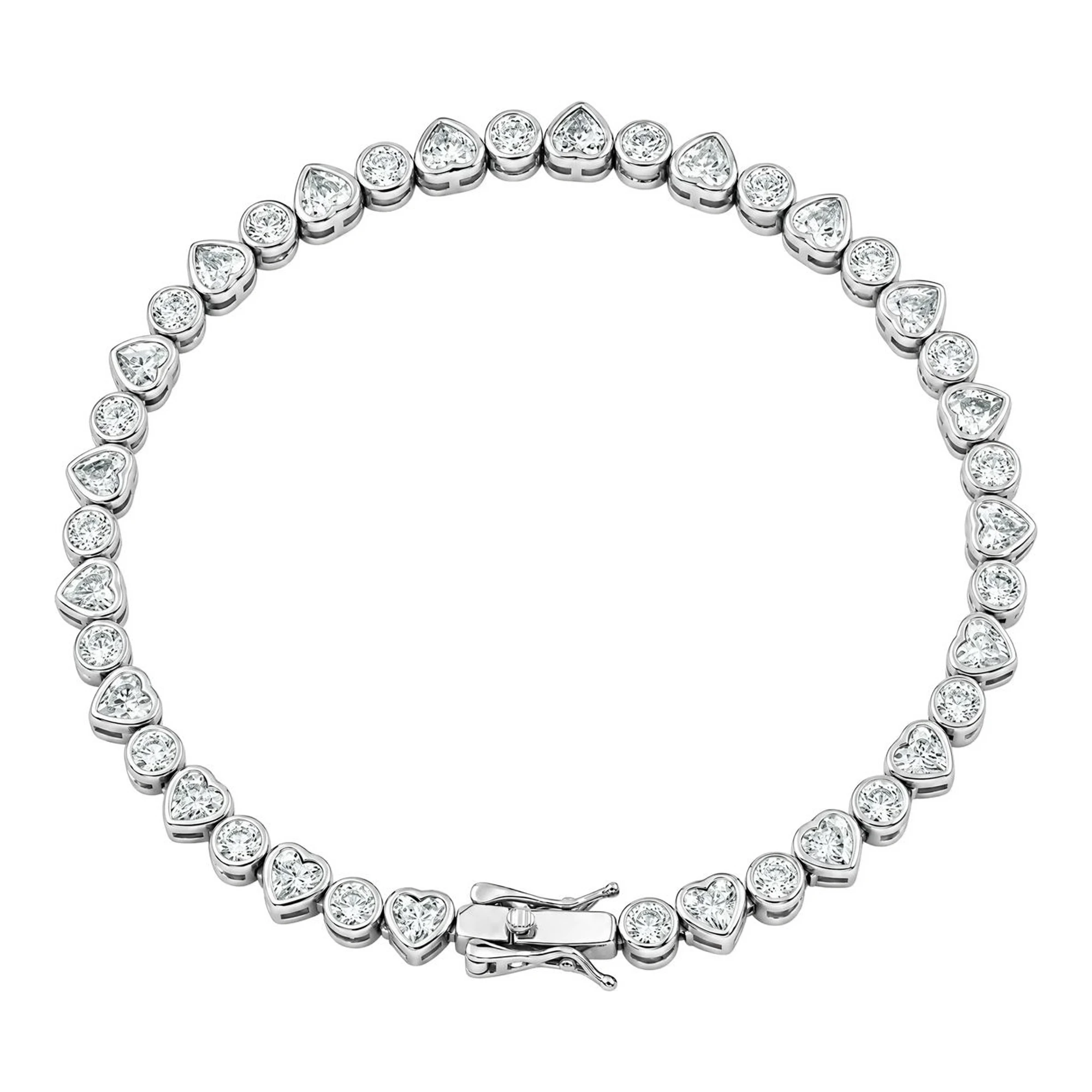 Pulsera tenis de corazones en plata italiana .925 rodizada con zirconia blanca de 18 cm - Joyaris