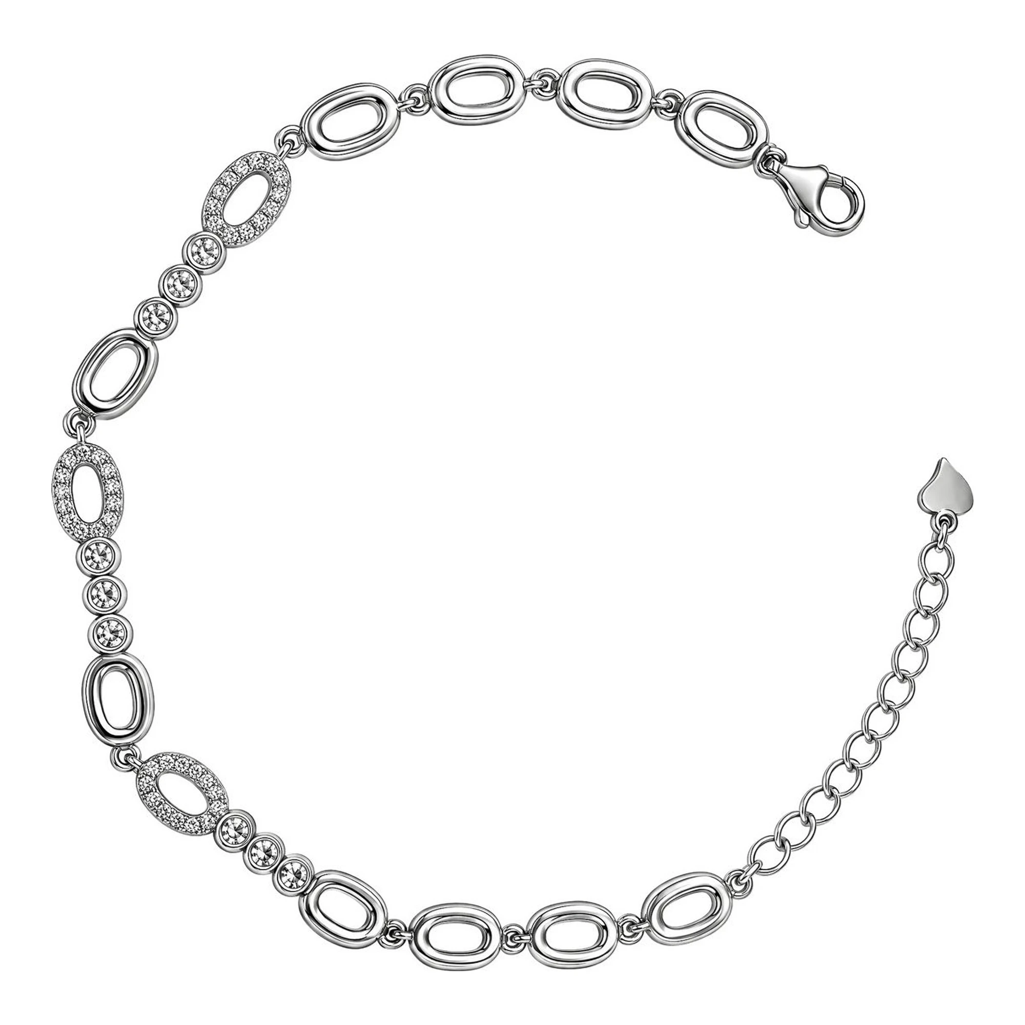 Pulsera tenis de plata ley .925 ovalada biselada con zirconias ajustable 17 a 20 cm - Joyaris joyería fina