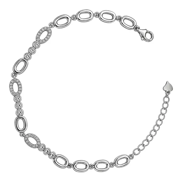 Pulsera tenis de plata ley .925 ovalada biselada con zirconias ajustable 17 a 20 cm - Joyaris joyería fina