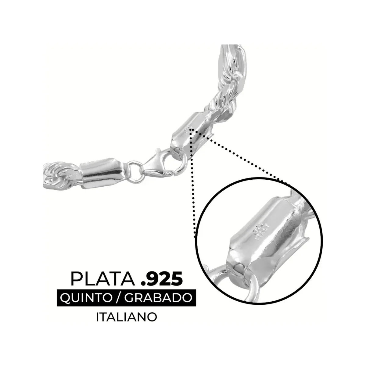 Pulsera Plata 925 Cadena Torzal Fígaro para Hombre 22cm - Imagen 3