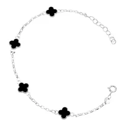 Pulsera Plata 925 Trébol Ajustable con Cordón Negro 20 cm - Imagen 1