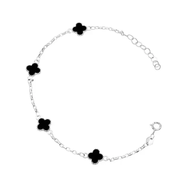 Pulsera Plata 925 Trébol Ajustable con Cordón Negro 20 cm - Imagen 1