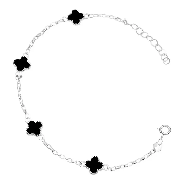 Pulsera Plata 925 Trébol Ajustable con Cordón Negro 20 cm - Imagen 1