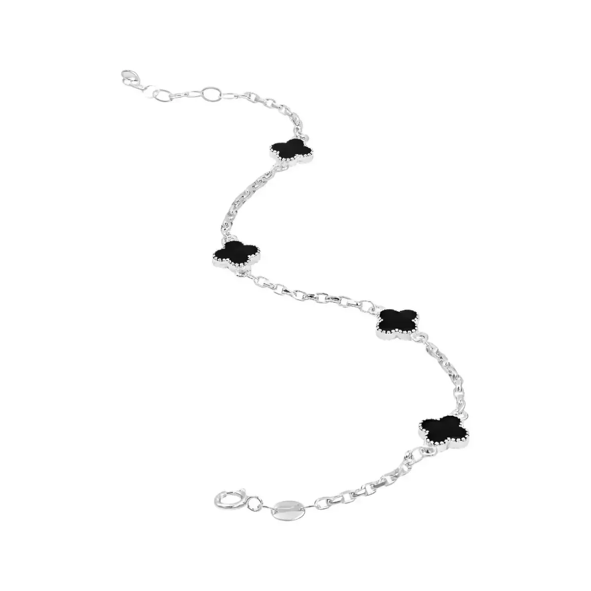 Pulsera Plata 925 Trébol Ajustable con Cordón Negro 20 cm - Imagen 2