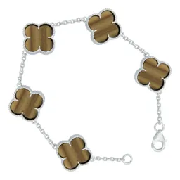 Pulsera Plata 925 para Hombre Trébol Esmalte Café 19cm - Imagen 1