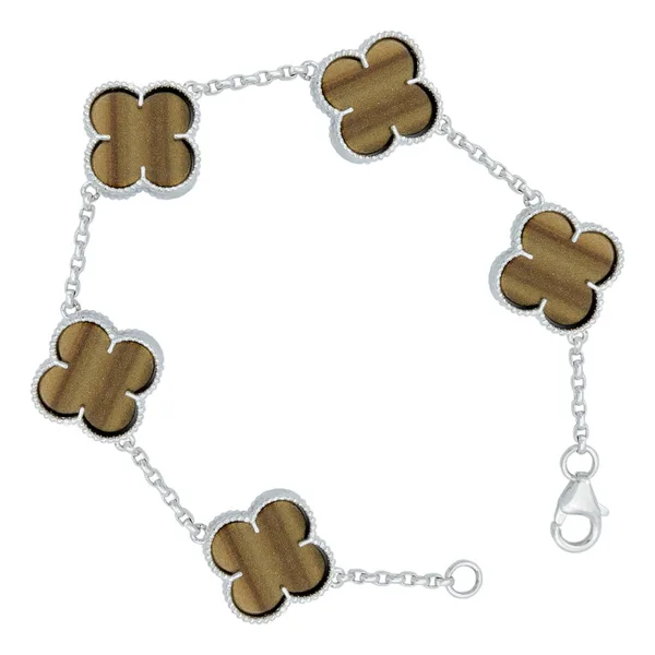 Pulsera de plata .925 cafe trebol esmaltado broche perico — Joyaris