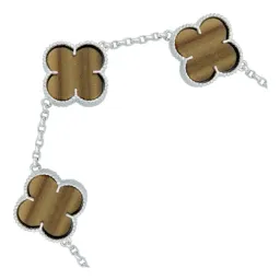 Pulsera Plata 925 para Hombre Trébol Esmalte Café 19cm - Imagen 2