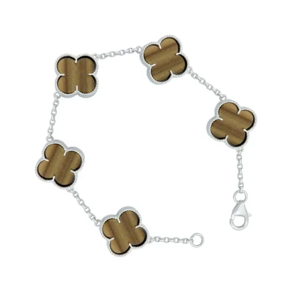 Pulsera de plata .925 cafe trebol esmaltado broche perico — Joyaris