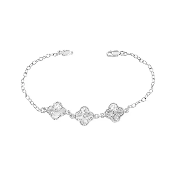Pulsera Plata 925 Dije Trébol Facetado Cadena Barbada para Mujer - Imagen 1