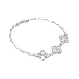 Pulsera Plata 925 Dije Trébol Facetado Cadena Barbada para Mujer - Imagen 2