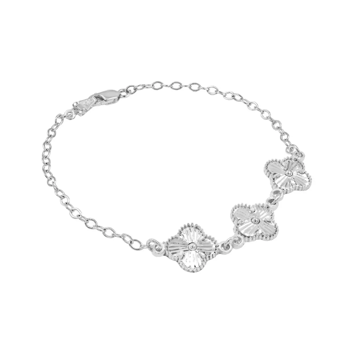 Pulsera Plata 925 Dije Trébol Facetado Cadena Barbada para Mujer - Imagen 2