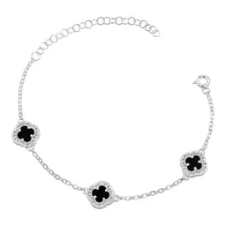 Pulsera Plata 925 con Dije Trébol Zirconia Negra y Blanca - Imagen 1