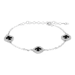 Pulsera Plata 925 con Dije Trébol Zirconia Negra y Blanca - Imagen 2