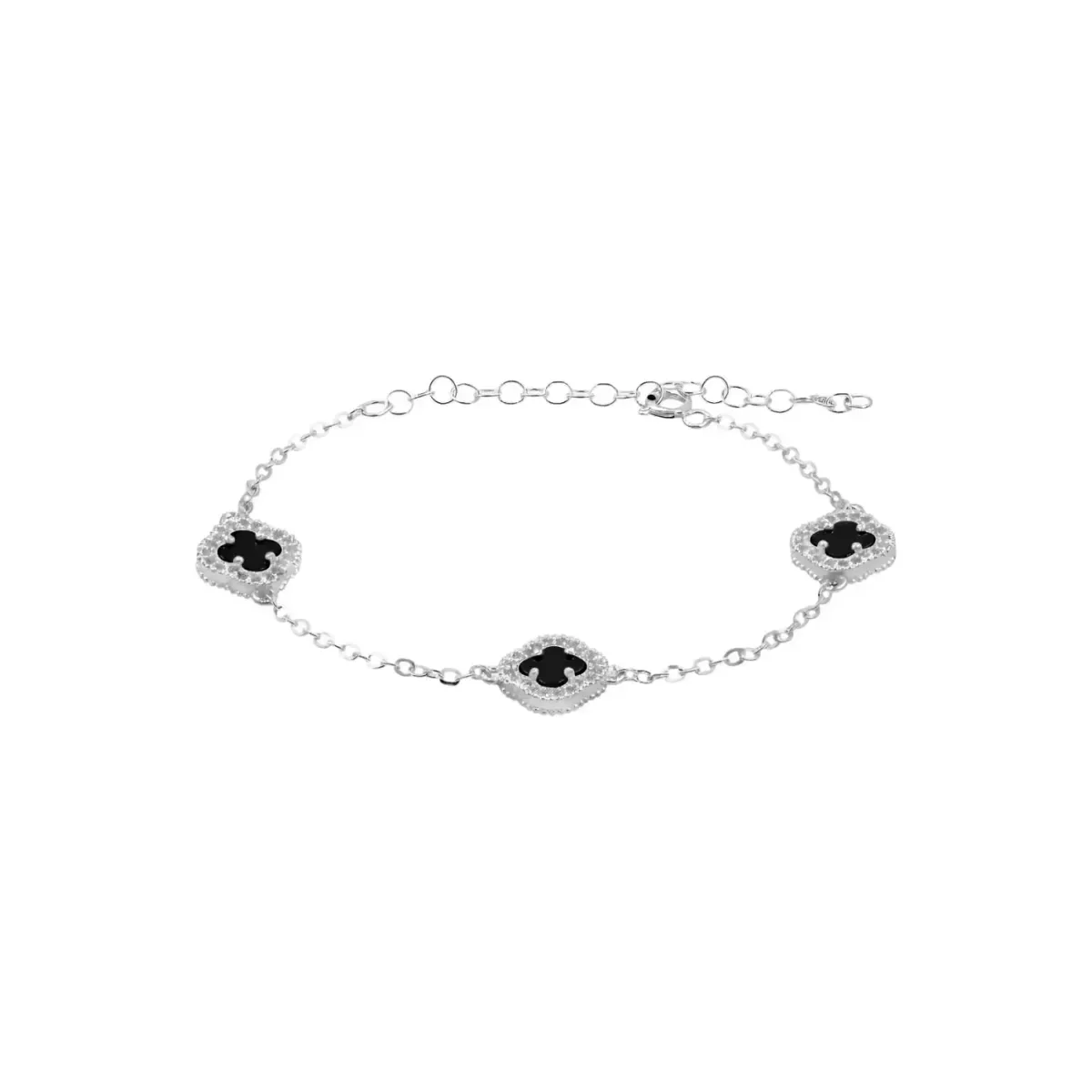 Pulsera Plata 925 con Dije Trébol Zirconia Negra y Blanca - Imagen 2