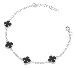 Pulsera Plata 925 Tréboles Negros Ajustable Amuleto Suerte - Imagen 1
